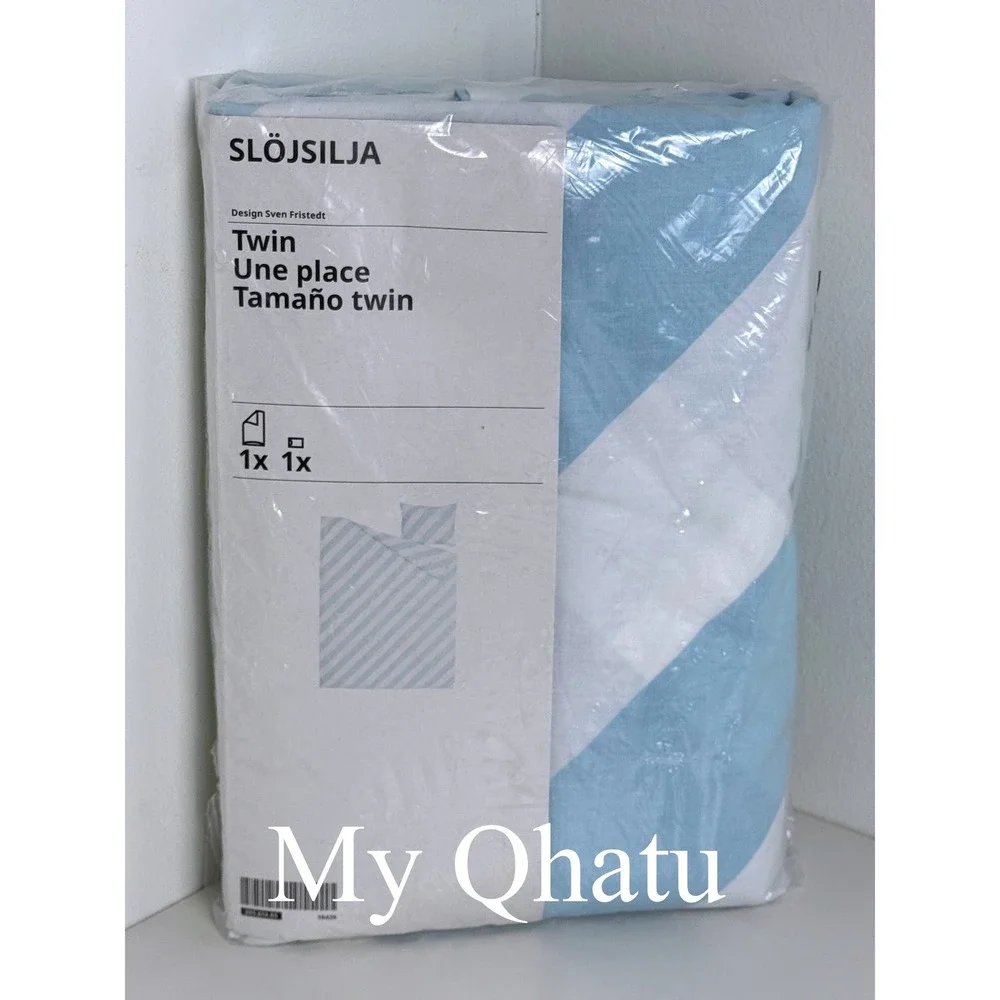 IKEA Slojsilja Twin Duvet Cover with Pillowcase Blue White Striped 205.614.05